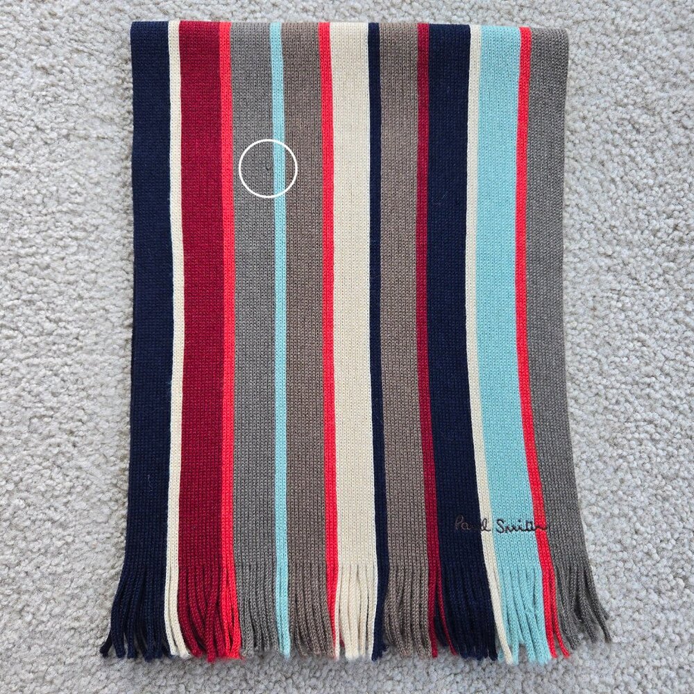 Paul Smith 100% Wool Striped Scarf TINY FLAW - Picture 5 of 12